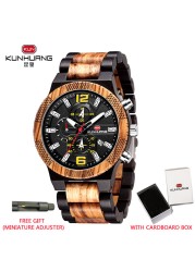 Kunhuang Luxury Wood Stainless Steel Men Watch Fashion Wooden Watches Chronograph Quartz Watches relogio masculino gift man