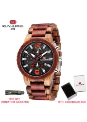 Kunhuang Luxury Wood Stainless Steel Men Watch Fashion Wooden Watches Chronograph Quartz Watches relogio masculino gift man