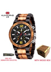 Kunhuang Luxury Wood Stainless Steel Men Watch Fashion Wooden Watches Chronograph Quartz Watches relogio masculino gift man