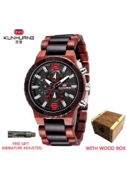 Kunhuang Luxury Wood Stainless Steel Men Watch Fashion Wooden Watches Chronograph Quartz Watches relogio masculino gift man