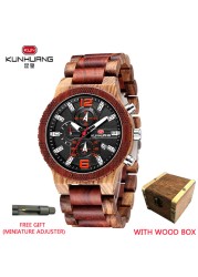 Kunhuang Luxury Wood Stainless Steel Men Watch Fashion Wooden Watches Chronograph Quartz Watches relogio masculino gift man