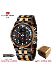 Relogio Masculino KUNHUANG Men's Wooden Watch Top Brand Luxury Stylish Chronograph Military Watches in Wooden Box reloj hom