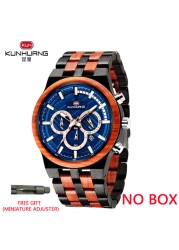 Relogio Masculino KUNHUANG Men's Wooden Watch Top Brand Luxury Stylish Chronograph Military Watches in Wooden Box reloj hom