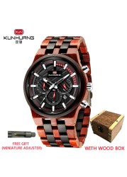 Relogio Masculino KUNHUANG Men's Wooden Watch Top Brand Luxury Stylish Chronograph Military Watches in Wooden Box reloj hom