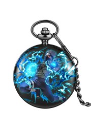 Customized Men's Blue Flame Chain Pocket Watch Classic Japan Animation Personality Style Leisure Quartz Watches Unisex Gift