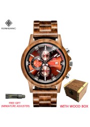 Kunhuang Wooden Watch Men Watches Customized Watches Personality Creative Design Logo Letter Engraved Carved Clock