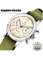 38 Pilots Men's ST19 Chronograph Watch Acrylic/Sapphire Glass 1963 Seagull Movement Male NATO Strap Men Mechanical Wristwatches