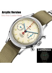 38 Pilots Men's ST19 Chronograph Watch Acrylic/Sapphire Glass 1963 Seagull Movement Male NATO Strap Men Mechanical Wristwatches