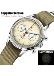 38 Pilots Men's ST19 Chronograph Watch Acrylic/Sapphire Glass 1963 Seagull Movement Male NATO Strap Men Mechanical Wristwatches