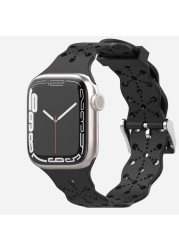 Lace Silicone Strap for Apple Watch Bnad 7 45mm 41mm Breathable Silicone Wristband for iWatch 6 5 4 3 SE 44mm 42mm 40mm