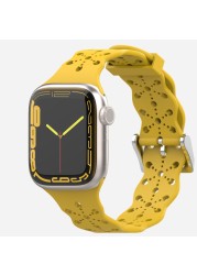 Lace Silicone Strap for Apple Watch Bnad 7 45mm 41mm Breathable Silicone Wristband for iWatch 6 5 4 3 SE 44mm 42mm 40mm