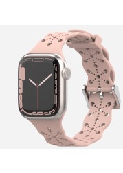 Lace Silicone Strap for Apple Watch Bnad 7 45mm 41mm Breathable Silicone Wristband for iWatch 6 5 4 3 SE 44mm 42mm 40mm