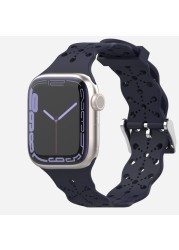 Lace Silicone Strap for Apple Watch Bnad 7 45mm 41mm Breathable Silicone Wristband for iWatch 6 5 4 3 SE 44mm 42mm 40mm