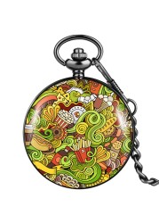 Men Women Retro Pocket Watch Black Case Thick Series Free Custom Color Graffiti Pattern Unisex Watches For Boyfriend Girlfriend