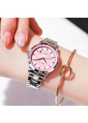 Women's quartz pink dial stainless steel straps luxury fashion watch