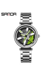 SANDA New Fashion Rotate Wheel Pattern Women's Watch Stainless Steel Waterproof Quartz Watch for Women Luxury Relogio Feminino