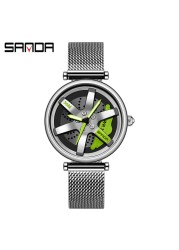 SANDA New Fashion Rotate Wheel Pattern Women's Watch Stainless Steel Waterproof Quartz Watch for Women Luxury Relogio Feminino