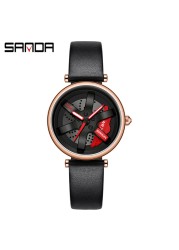 SANDA New Fashion Rotate Wheel Pattern Women's Watch Stainless Steel Waterproof Quartz Watch for Women Luxury Relogio Feminino