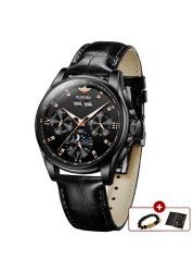 OUPINKE Luxury Automatic Men's Watch Mechanical Watches Leather Sapphire Crystal Waterproof Moon Phase Wristwatch Montre Homme