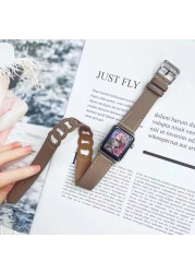 Leather Strap for Apple Watch Band 7 45mm 41mm Double Loop Circle Bracelet Wristband for iWatch 7 6 5 4 3 SE 44mm 42mm 40mm 38mm