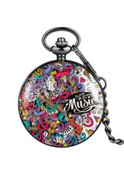 Customized Color Graffiti Pattern Men Women Quartz Pocket Watch With Thick Chain Fashion Graduation Quartz Watches For Classmates