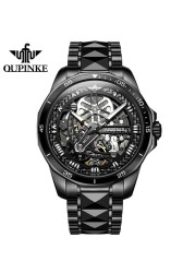 OUPINKE watch for men luxury brand men mechanical wristwatches skeleton design automatic watches sapphire glass watch 3178