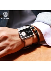 Men's Quartz Dual Display Digital Leather Bands Rectangle Fashion Watch