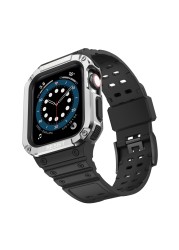 Strap + Case for Apple Watch Series 7 45mm 41mm 2 in 1 Sport Silicone Strap Protective Case for iWatch 6 5 4 SE 3 44mm 42mm 40mm