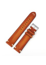 Genuine Leather Watchband 18mm 20mm 22mm 24mm Handmade Stitching Bottom With Lychee Pattern Watch Strap Replacement Strap