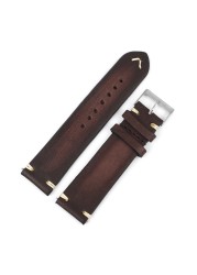 Genuine Leather Watchband 18mm 20mm 22mm 24mm Handmade Stitching Bottom With Lychee Pattern Watch Strap Replacement Strap