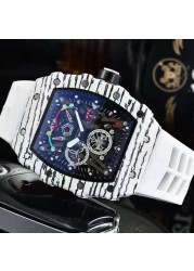 2022 full-featured 3 pin men's high quality Richard quartz watch hollow glass back stainless steel case black rubber watch