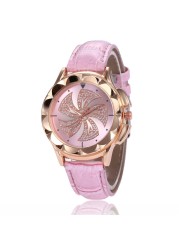 Popular windmill diamond inlaid women's quartz watch leisure bamboo style leather strap