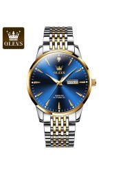 OLEVS Luxury Stainless Steel Mechanical Watches for Men Waterproof Automatic Watch Calendar Luminous Men Mechanical Wristwatches