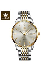 OLEVS Luxury Stainless Steel Mechanical Watches for Men Waterproof Automatic Watch Calendar Luminous Men Mechanical Wristwatches