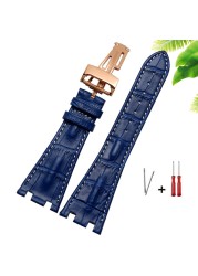 Watch Band for AP Straps 28mm Black | Blue 100% Genuine Leather Handmade Watch Strap with Steel Deploying Buckle Wristband Strap