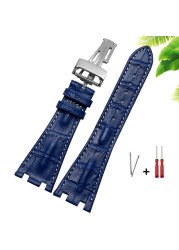 Watch Band for AP Straps 28mm Black | Blue 100% Genuine Leather Handmade Watch Strap with Steel Deploying Buckle Wristband Strap