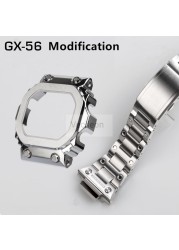 GX56 316 الفولاذ المقاوم للصدأ الساعات والحافة ل GX56BB GXW-56 حزام معدني الحافة برو نمط الإطار مع أدوات ريترو الأسود