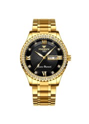 Brand men's watch luxury gold non-mechanical watch stainless steel luminous waterproof gold men's watch brand fashion gift