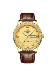 Brand men's watch luxury gold non-mechanical watch stainless steel luminous waterproof gold men's watch brand fashion gift