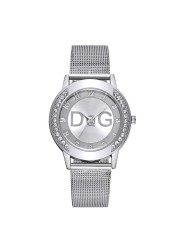 Luxury Famous Brand DQG Women Quartz Watches Stainless Steel Mesh Strap Ladies Wristwatches Diamond Ladies Watches