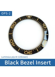 Slanted ceramic watch bezel, 38 x 30.6 mm, luminous tube, at 12, for Omega Master Series