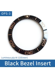 Slanted ceramic watch bezel, 38 x 30.6 mm, luminous tube, at 12, for Omega Master Series