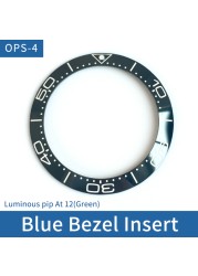 Slanted ceramic watch bezel, 38 x 30.6 mm, luminous tube, at 12, for Omega Master Series