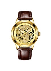 FNGEEN Mens Watches Luxury Brand Chinese Golden Dragon Quartz Watch Diamond Dial Stainless Steel Watch Male Relogio Masculin