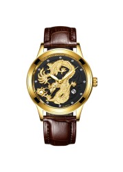 FNGEEN Mens Watches Luxury Brand Chinese Golden Dragon Quartz Watch Diamond Dial Stainless Steel Watch Male Relogio Masculin