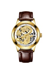 FNGEEN Mens Watches Luxury Brand Chinese Golden Dragon Quartz Watch Diamond Dial Stainless Steel Watch Male Relogio Masculin