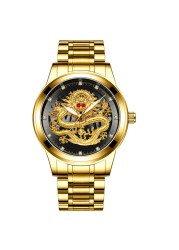 FNGEEN Mens Watches Luxury Brand Chinese Golden Dragon Quartz Watch Diamond Dial Stainless Steel Watch Male Relogio Masculin