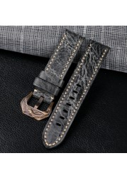 Handmade Genuine Leather Strap Gray Italian Top Layer Cowhide Leather Strap 20 22 24 26mm Matching Matching Bronze Watchband Accessories