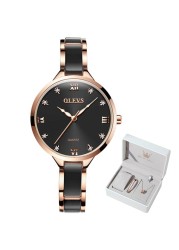 OLEVS Women Watches Fashion Trend Watch for Women Ceramic Strap Brick Dial Luminous Waterproof Quartz Wristwatch Casual Gift Set