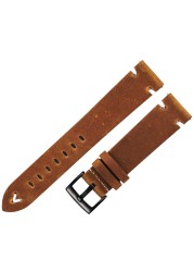 Oil Wax Leather Watch Band 18mm 20mm 22mm Cow Watchbands Retro Bracelet 19mm Handmade Stitching Wristband